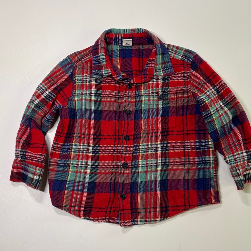 Old Navy Toddler Boys Plaid Flannel Shirt Red Blue Green Size 3T - Picture 2 of 4